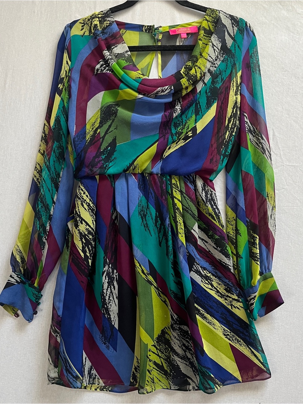 Catherine Malandrino Abstract Print Cowl Neck Long Sleeve Mini Dress 2
